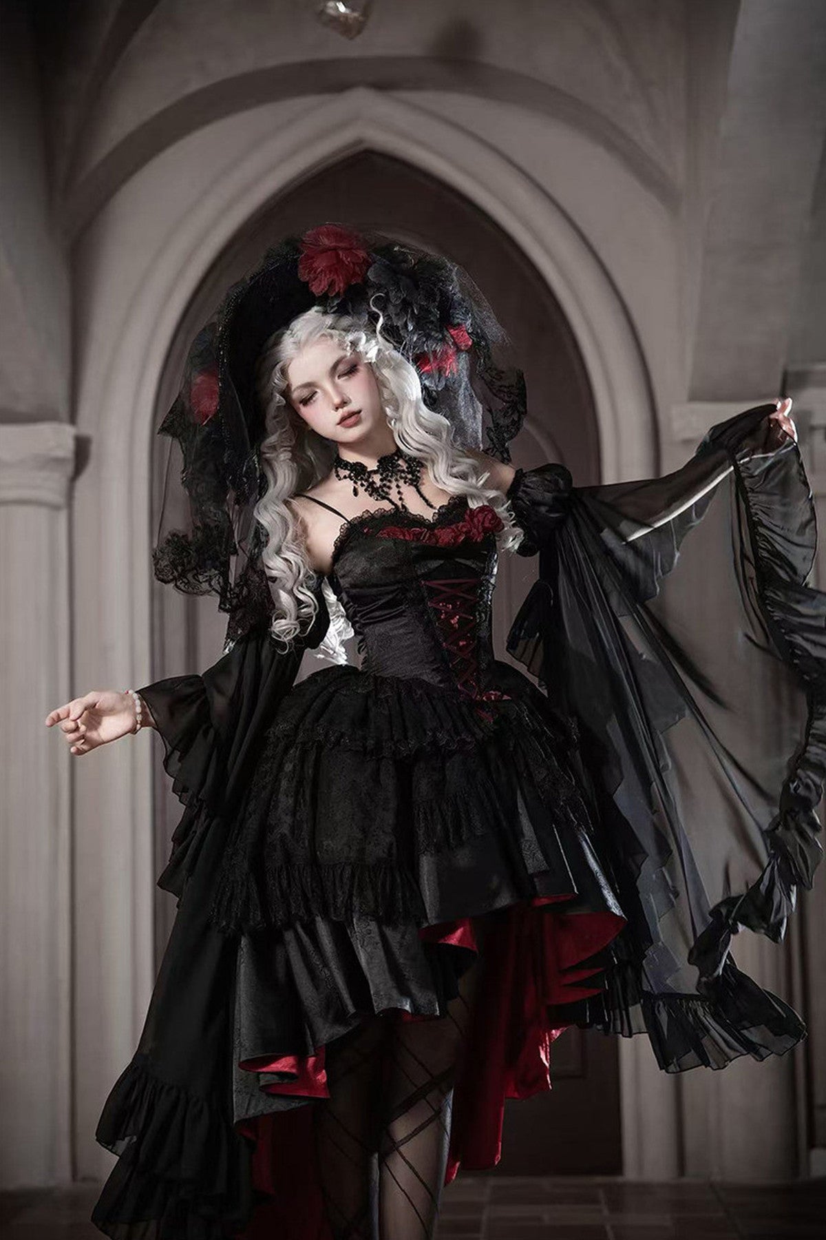 Gothic Red Black Evening Dress