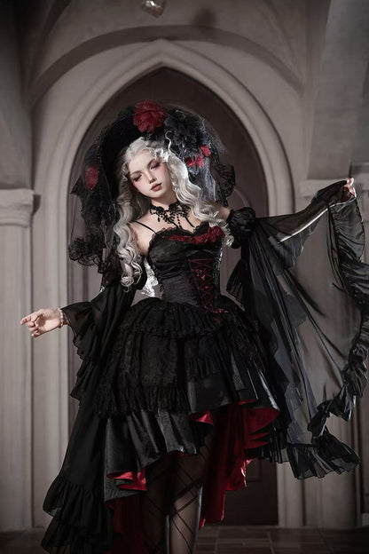 Gothic Red Black Evening Dress