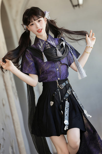 Crow Hanfu Style Top and Skirt Set