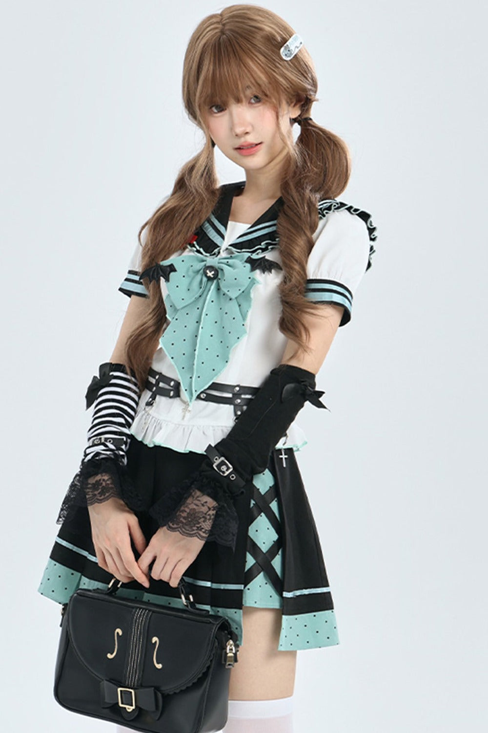 Cyber Dream Bat Polka Dot Sailor Top and Skirt Set-Up