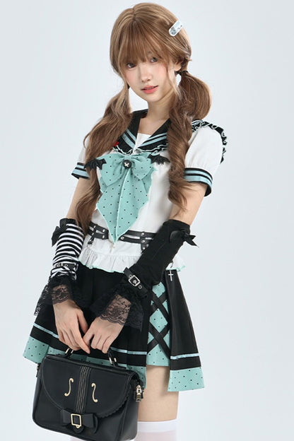 Cyber Dream Bat Polka Dot Sailor Top and Skirt Set-Up