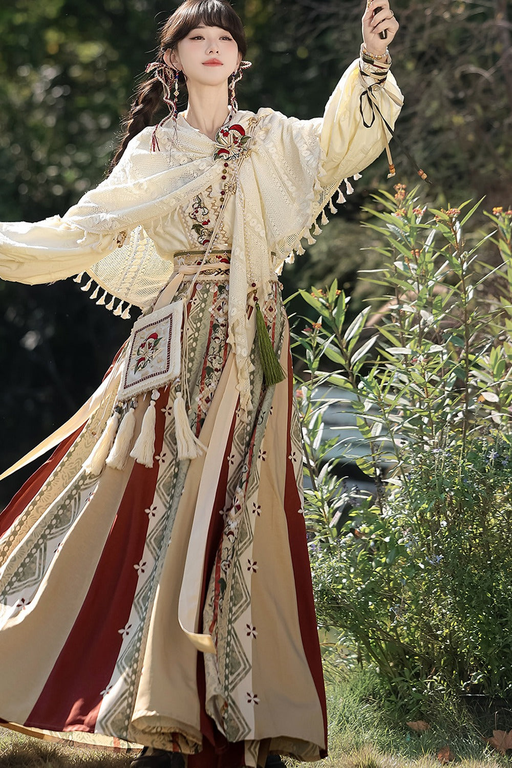 New Chinese Ethnic Top and Skirt Shawl Set-Up