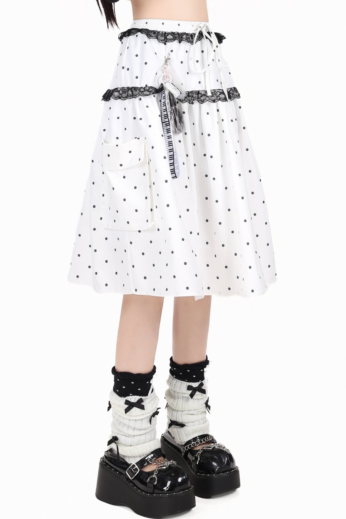 Polka Dot Lapel Shirt and Skirt Set-Up