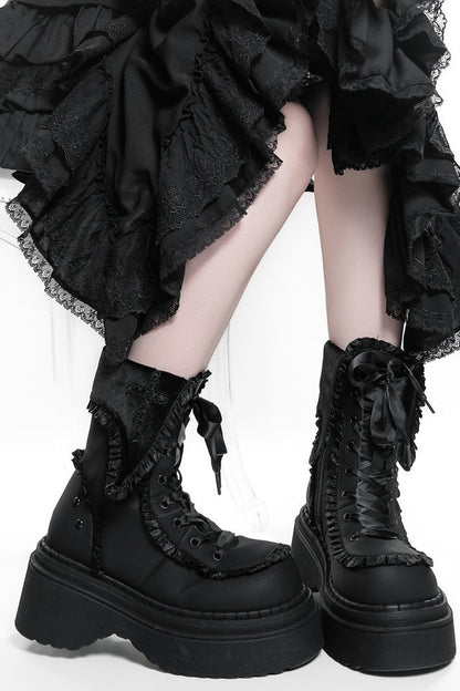Gothic Cross Flip-Top Round-Toe Platform Boots