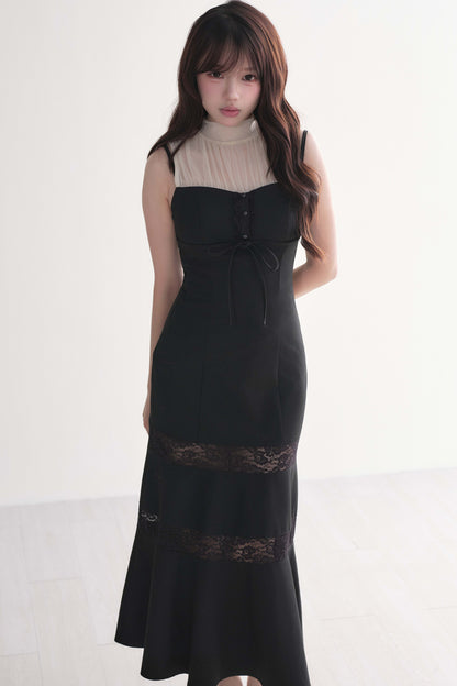 Lace Patchwork Sleeveless Mermaid Long Dress
