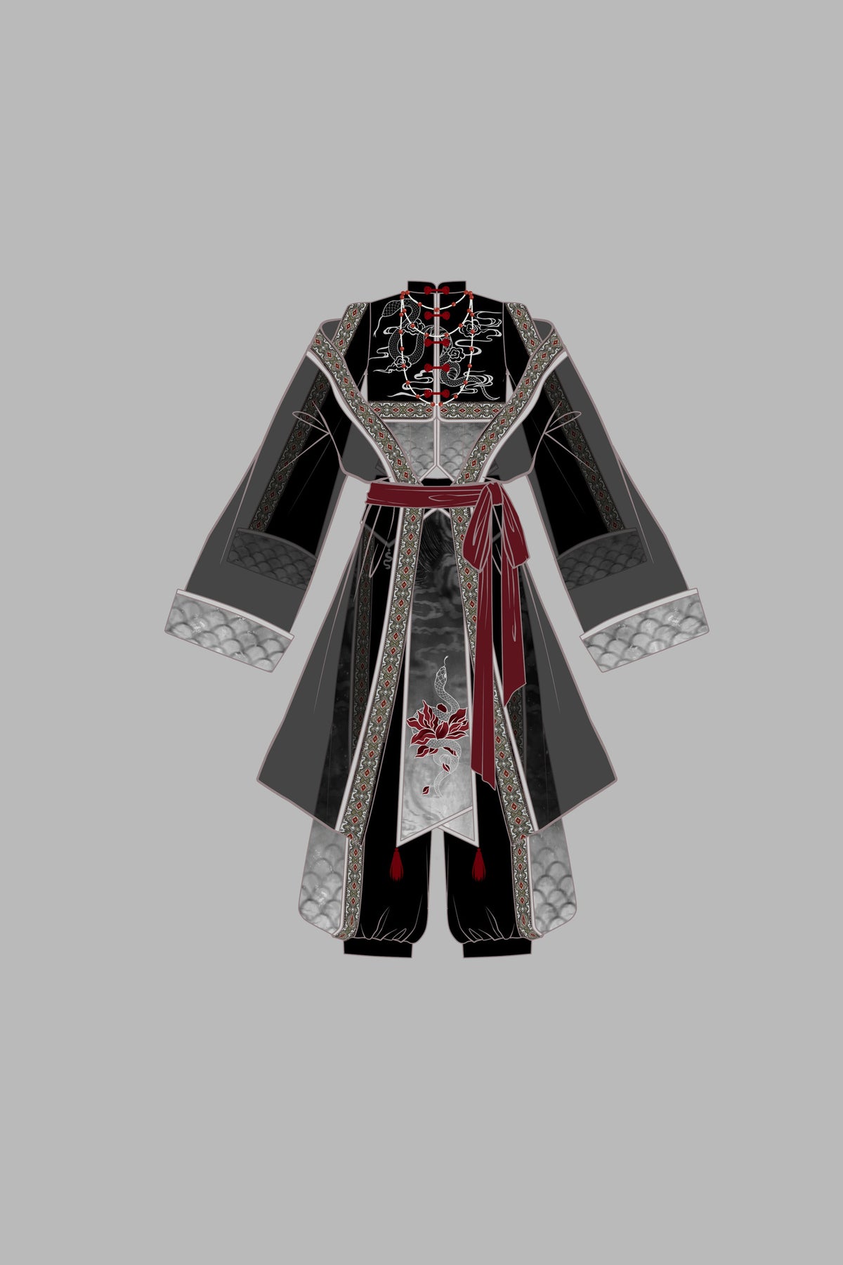 黑色武術漢服上衣與長褲套裝