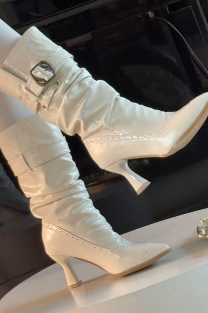 Pointed Toe High Heel Stacked Boots