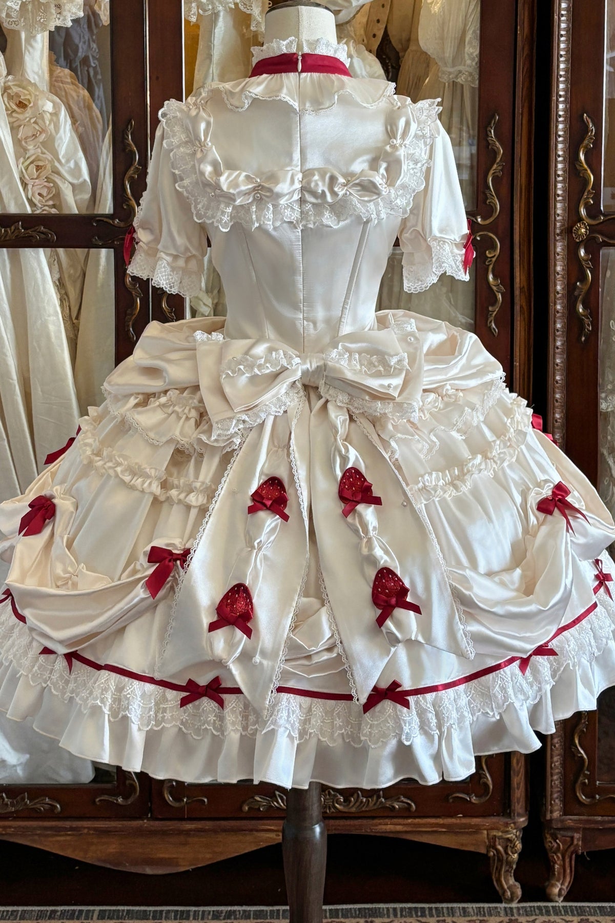 Strawberry Satin Embellished One-Piece Dress
