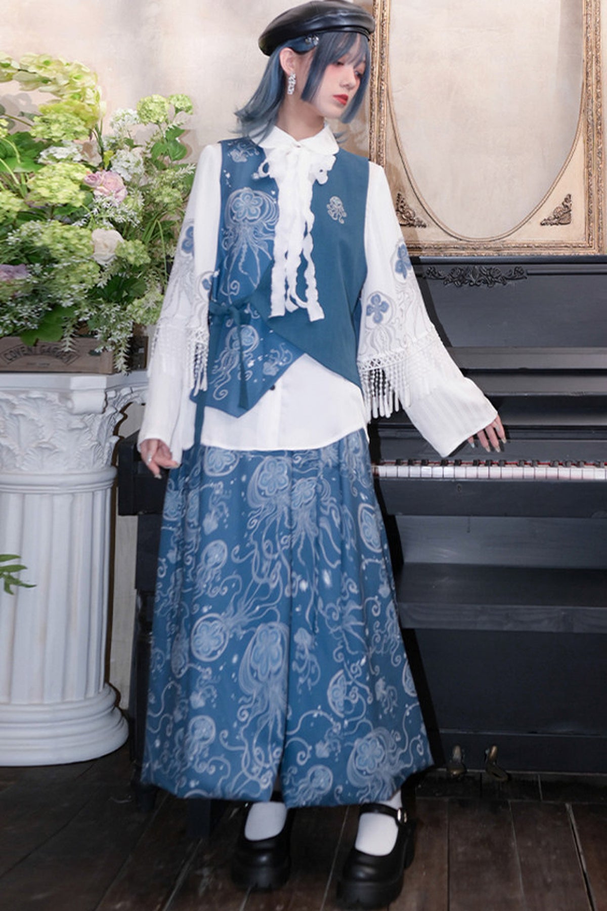 Blue Tears Jellyfish Print A-Line Skirt