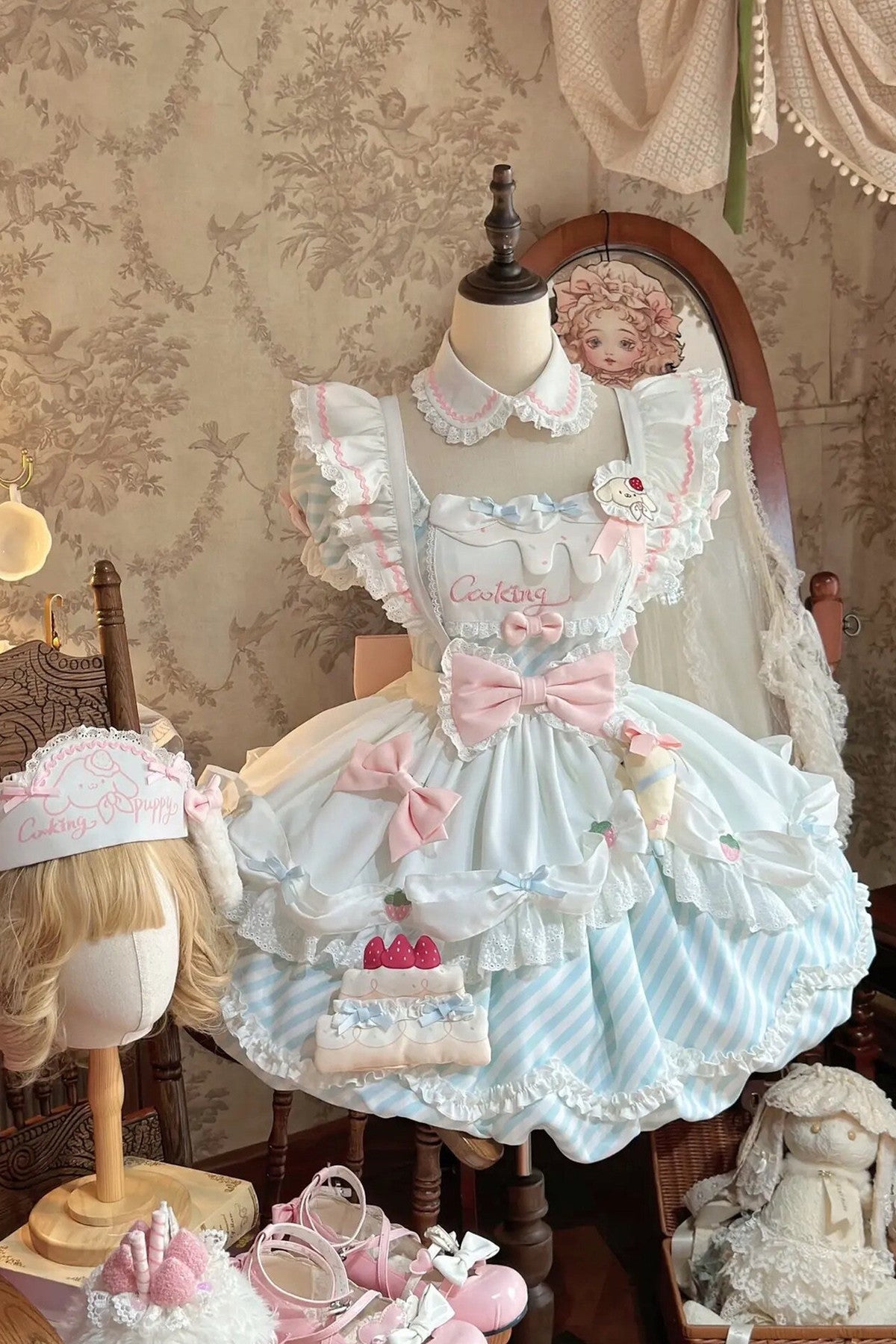 Ensemble robe Lolita à fleurs et chien
