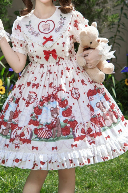 Strawberry Gift Box Lolita Print Suspender Dress Set-Up