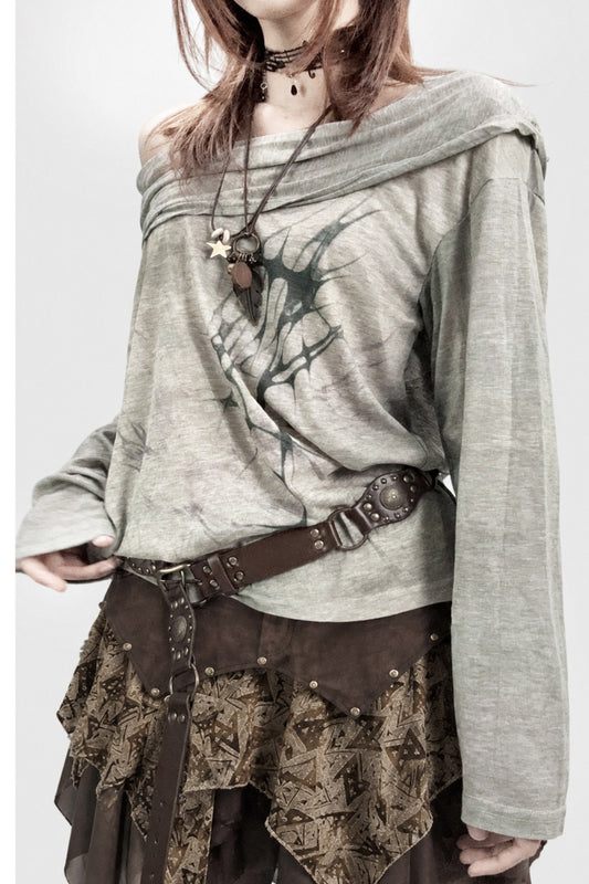 Loose Vintage Print Hoodie