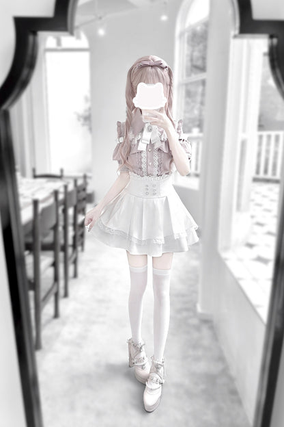 Cherry Short-Sleeve Shirt and Skirt Set-Up