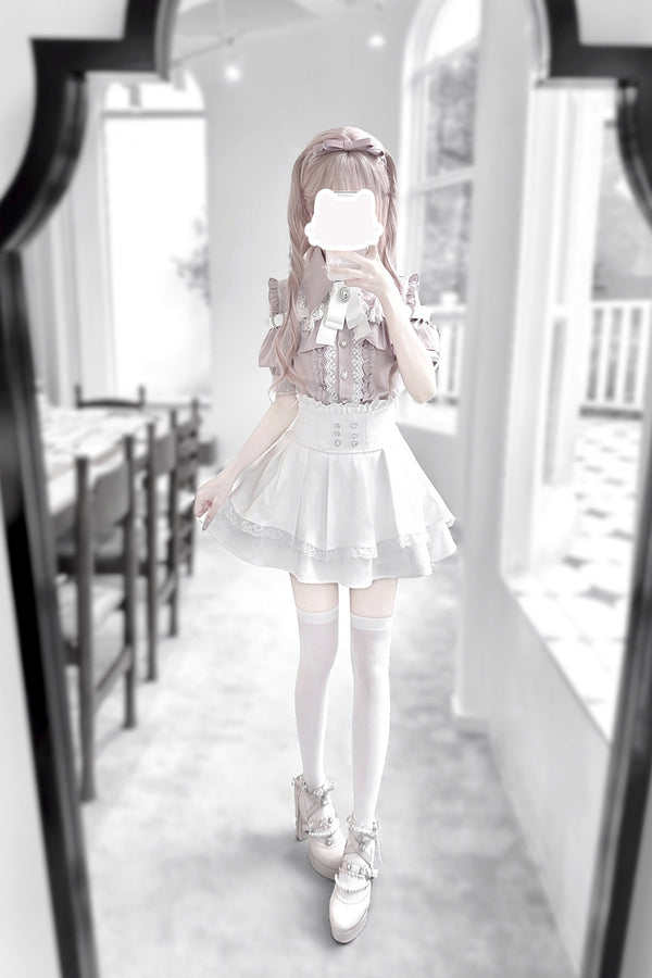Cherry Short-Sleeve Shirt and Skirt Set-Up