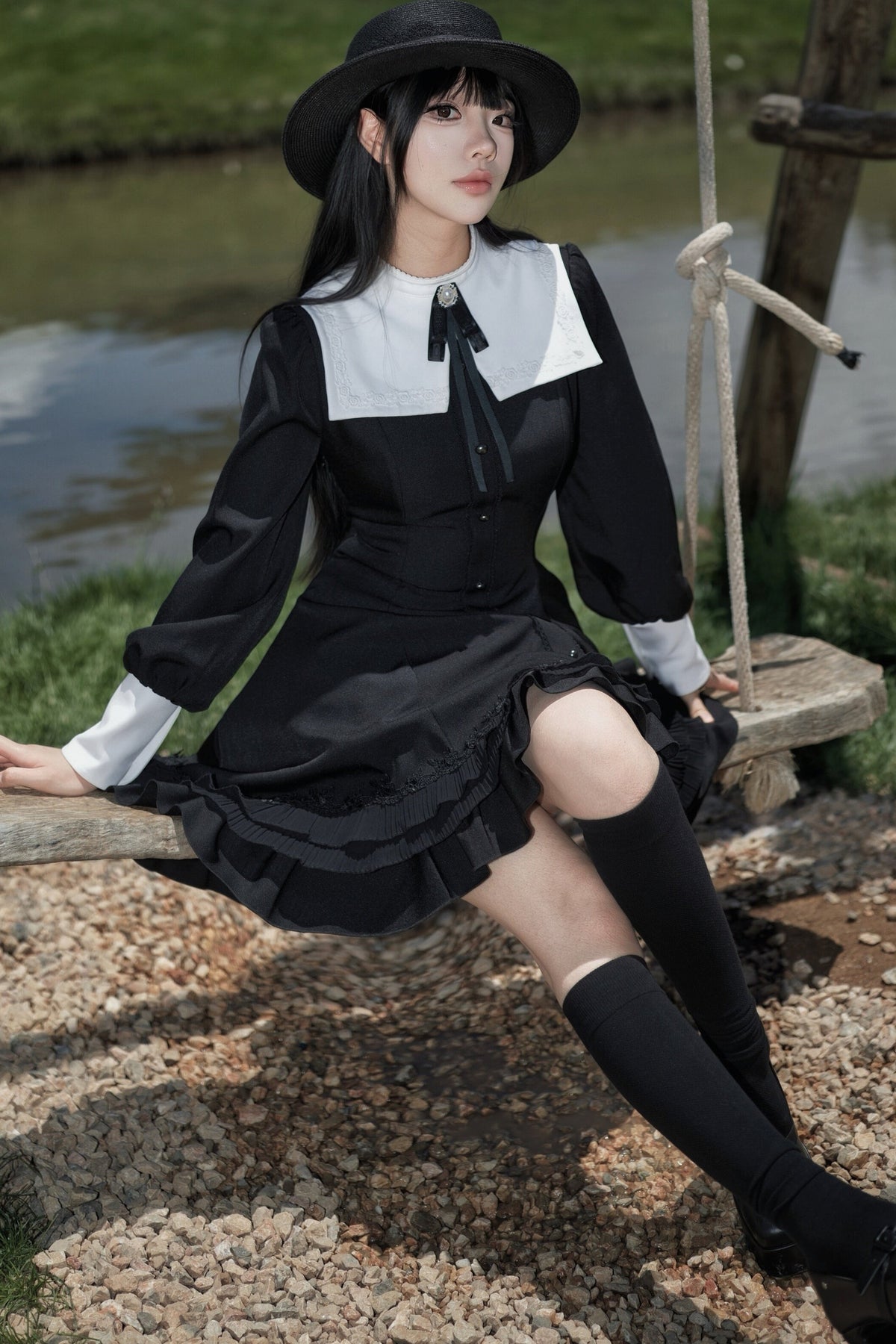Gothic Puff Sleeve Nun Collar Dress