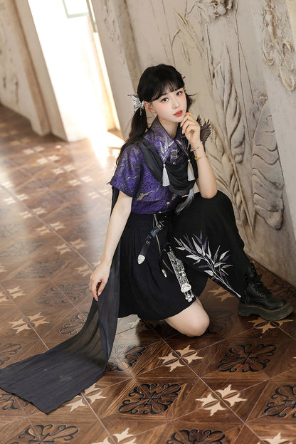 Crow Hanfu Style Top and Skirt Set