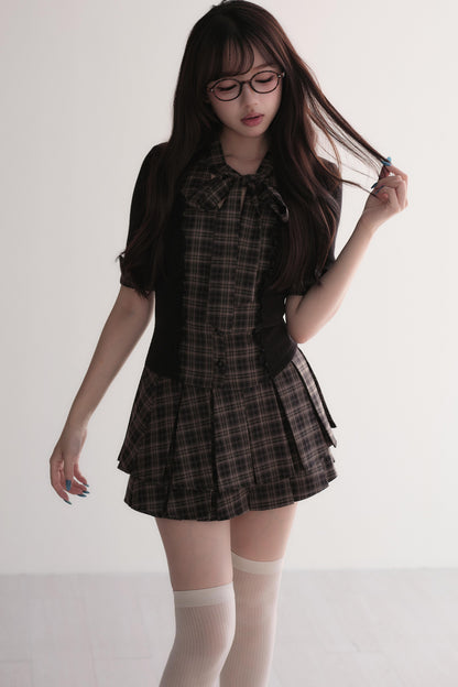 Plaid Patchwork Top and Skirt Set