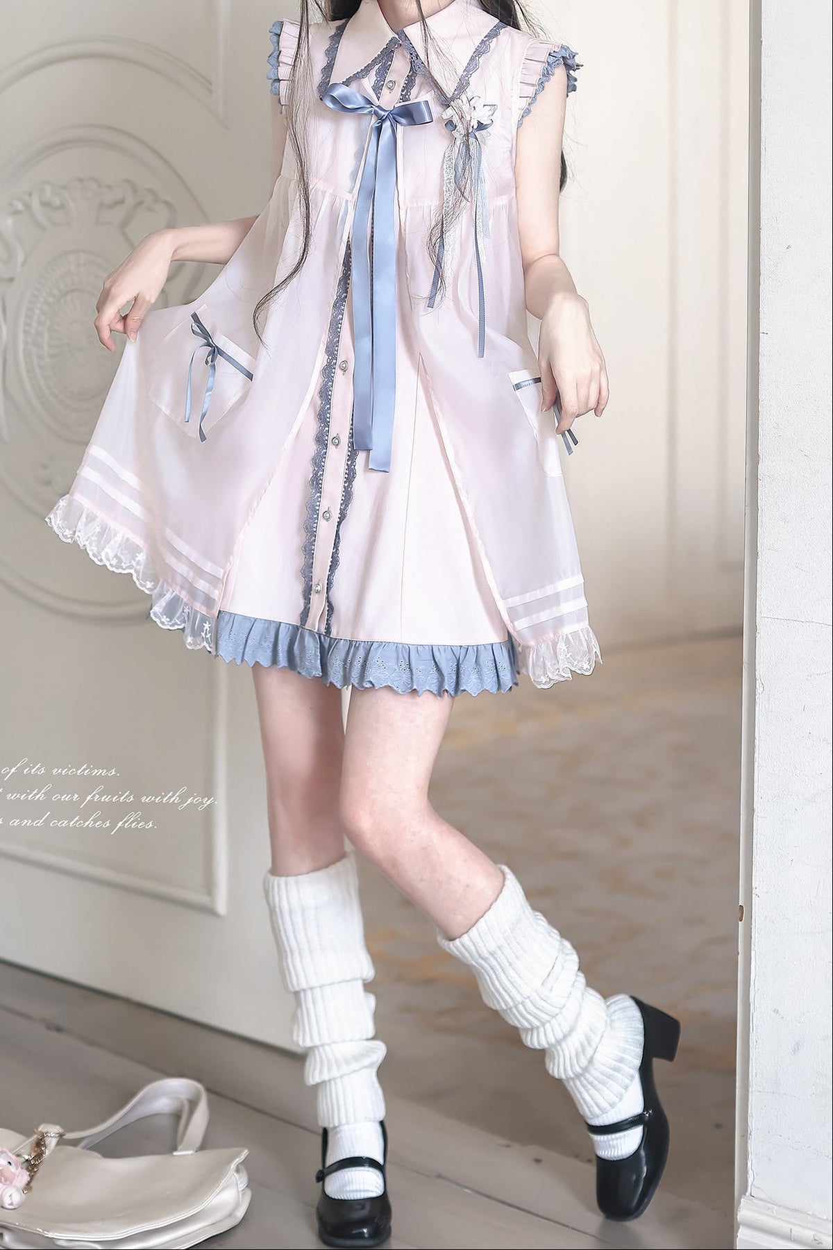Chinese-Style Pink Blue Sleeveless Dress Set-Up