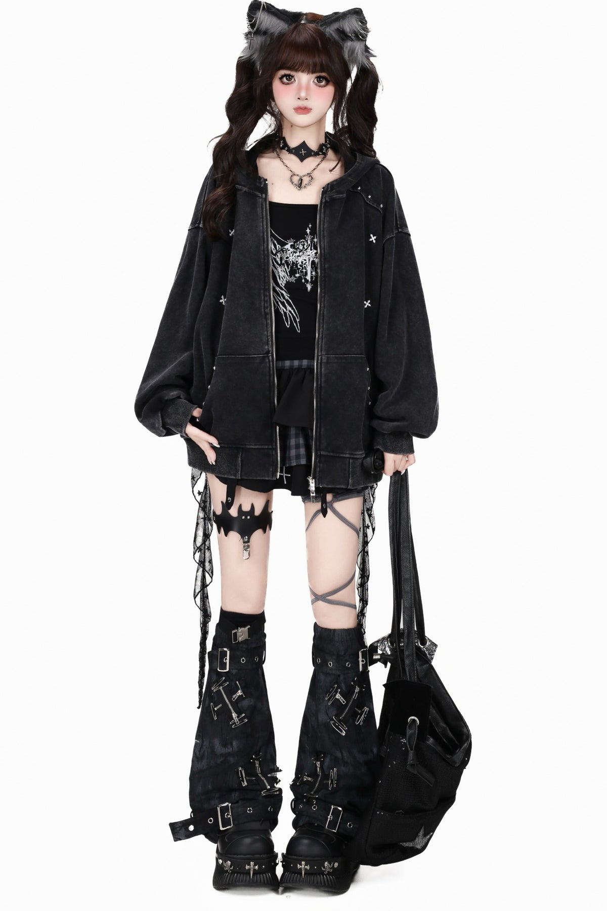 Studded Hooded Loose Jacket