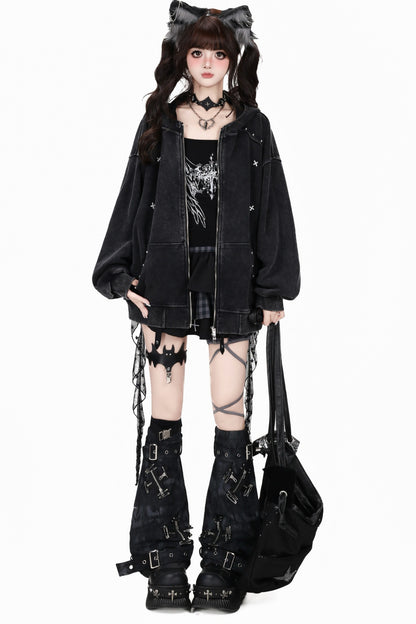 Studded Hooded Loose Jacket