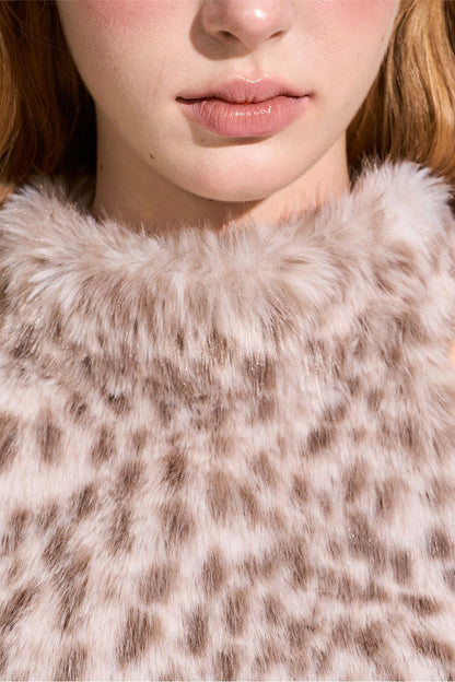 Leopard Print Faux Fur Halter Top