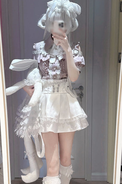 Cherry Short-Sleeve Shirt and Skirt Set-Up