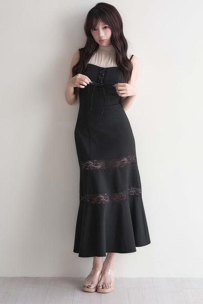 Lace Patchwork Sleeveless Mermaid Long Dress