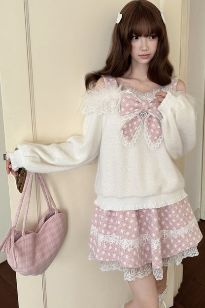 White Rabbit One-Shoulder Sweater Skirt Set