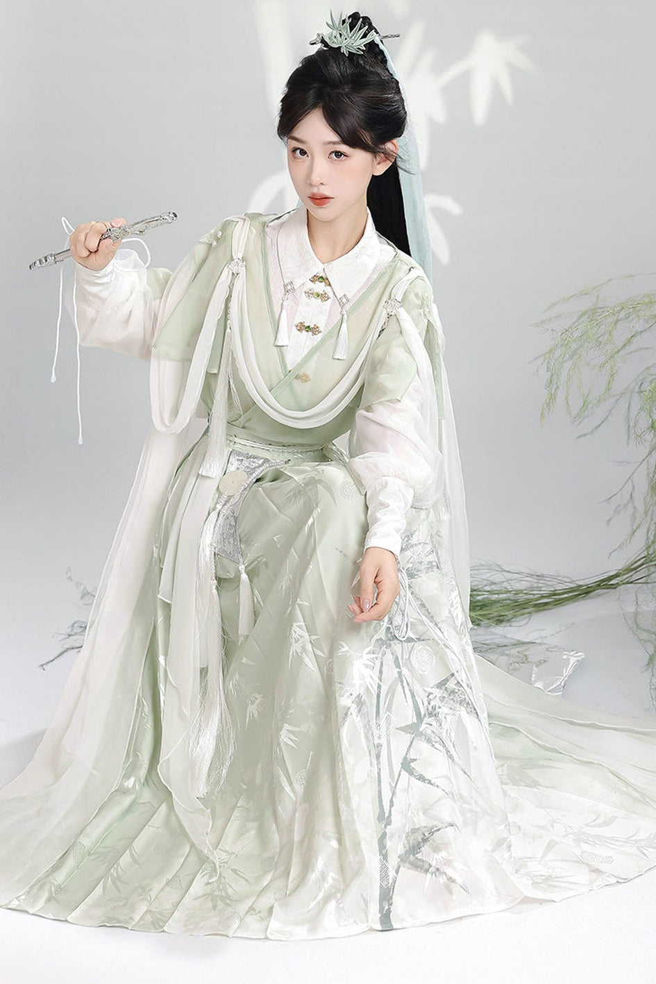 Green Modified Han Elements Hanfu Top and Skirt Set-Up