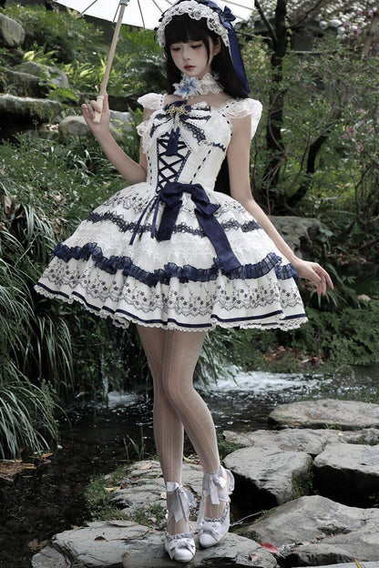 Blue and White Porcelain Jsk Suspender Dress