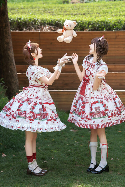 Strawberry Gift Box Lolita Print Suspender Dress Set-Up