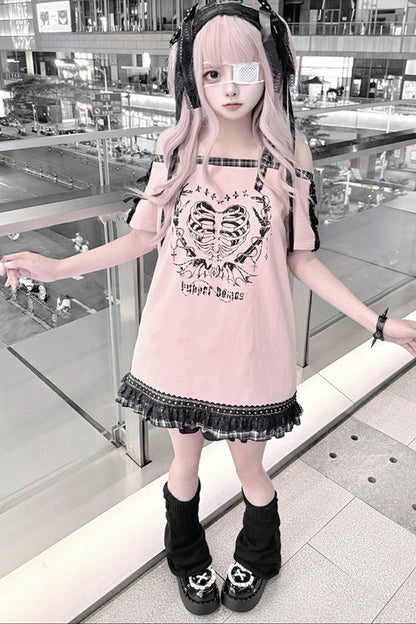 오프숄더 스켈레톤 원피스