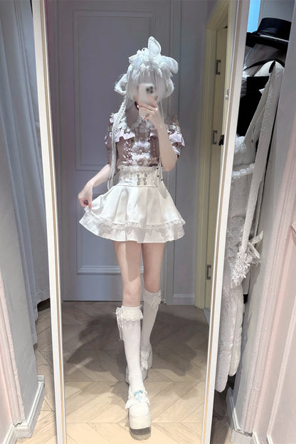 Cherry Short-Sleeve Shirt and Skirt Set-Up