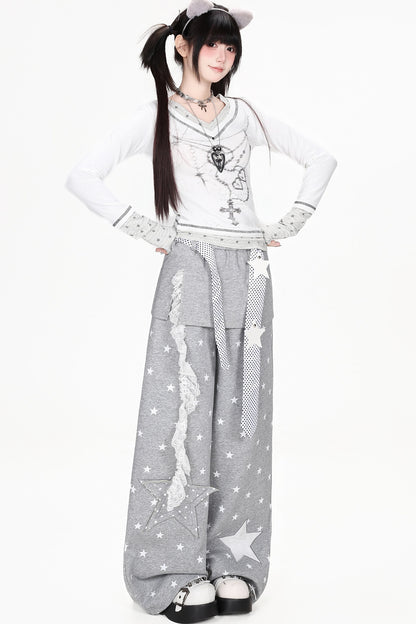 Star Patch Layered-Look Pants