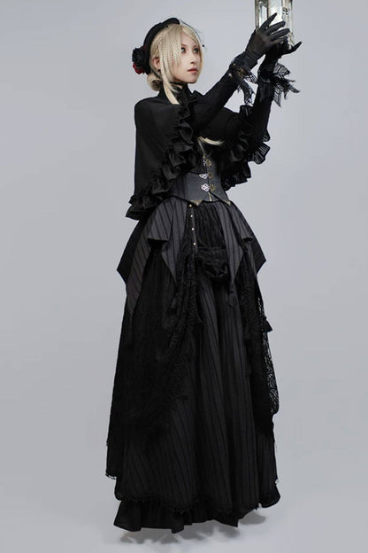 Gestreifter Gothic-Umhang mit abnehmbarem Schal