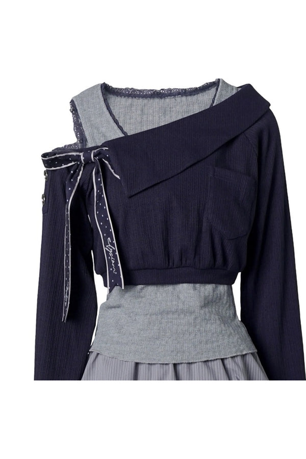 Polka Dot Waist-Cinching Layered-Look Top and Skirt Set-Up