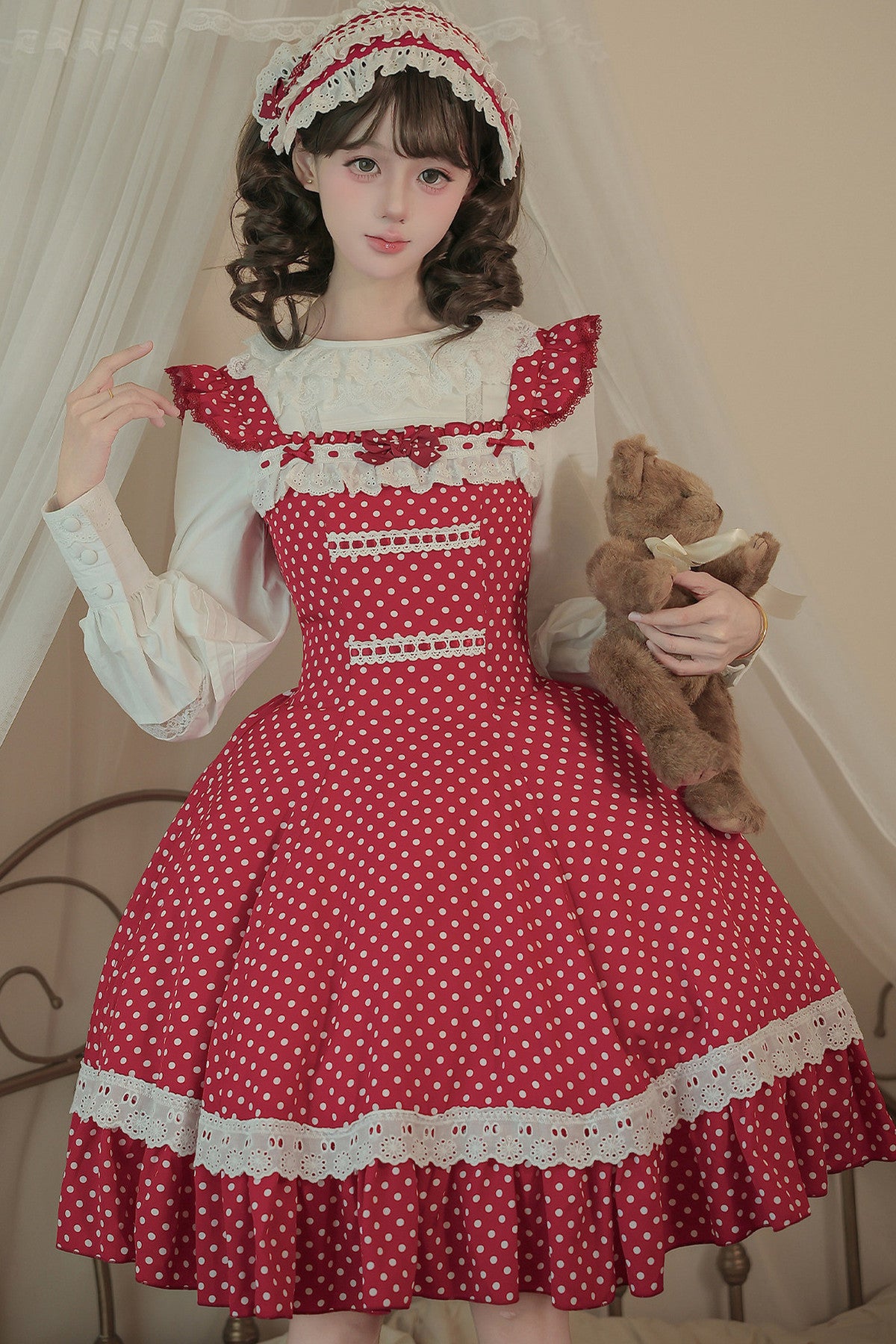 Polka Dot Ruffled Dress With Base Top Set-Up