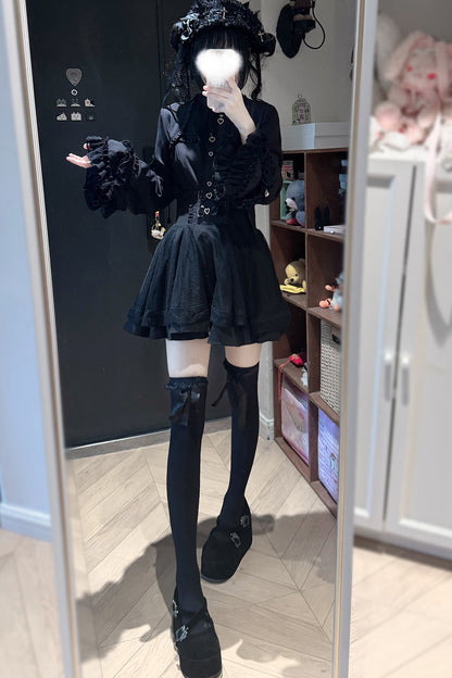Ruffle Lace Bell Sleeve Top & Skirt Set