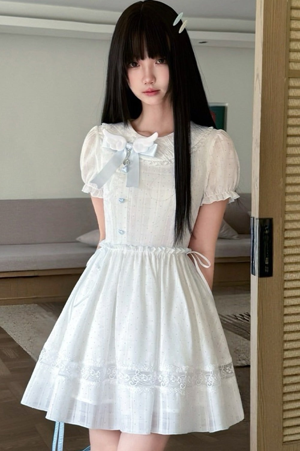 Kleid mit Polka-Dots, Musiknoten und Spitzenbesatz