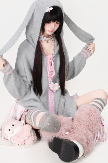 Mohair-Strickjacke mit Hasenohren