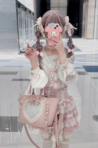 Sailor Collar Long-Sleeve Shirt and Tiered Skirt Set-Up