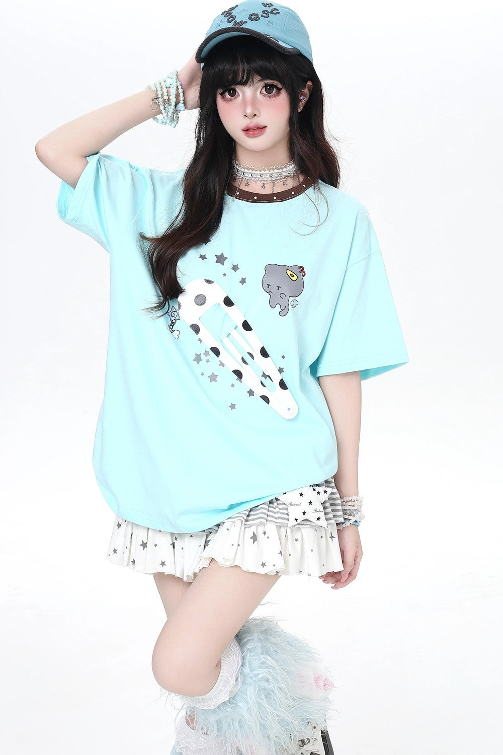ねこクリップサブカルルーズTシャツ