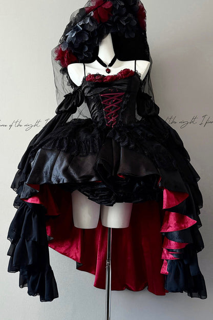 Gothic Red Black Evening Dress