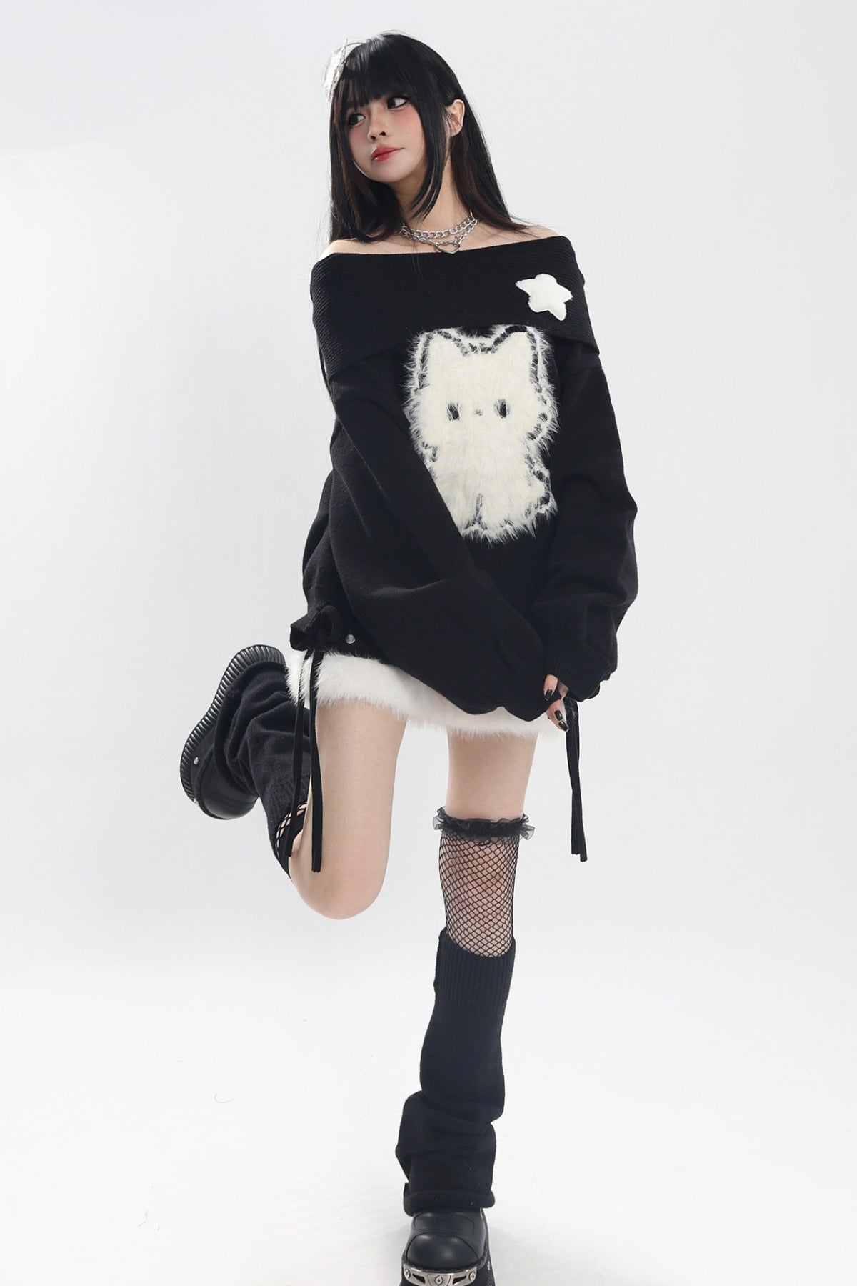 Cat Off-Shoulder Sweater