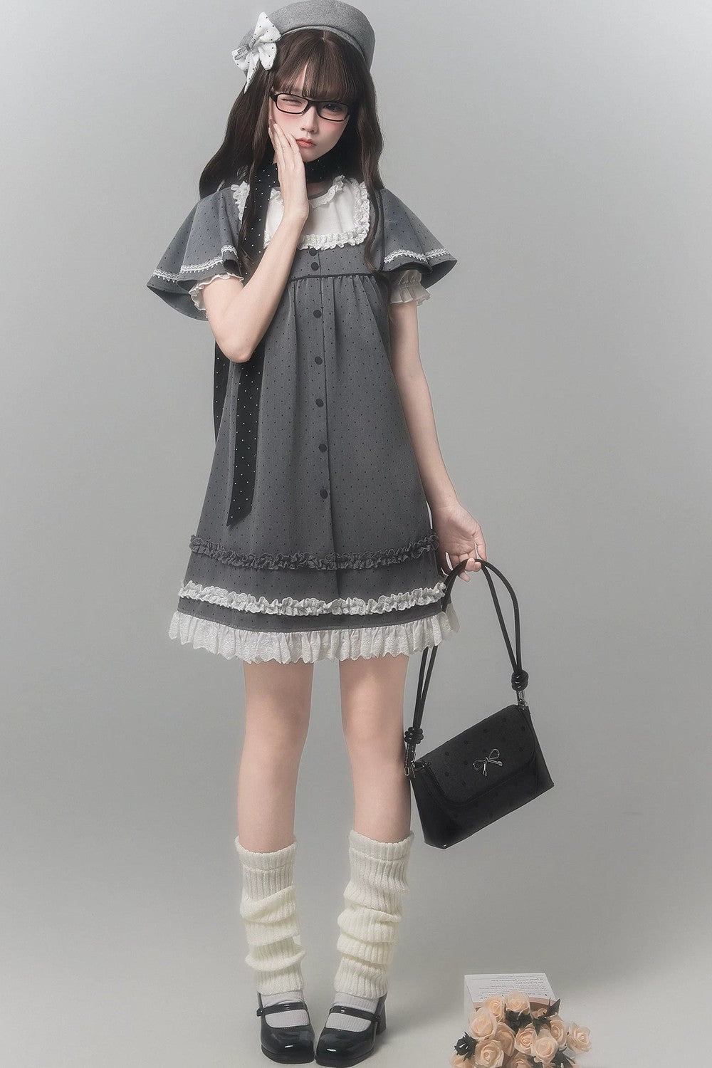 Gray Polka Dot Dress + Accessories