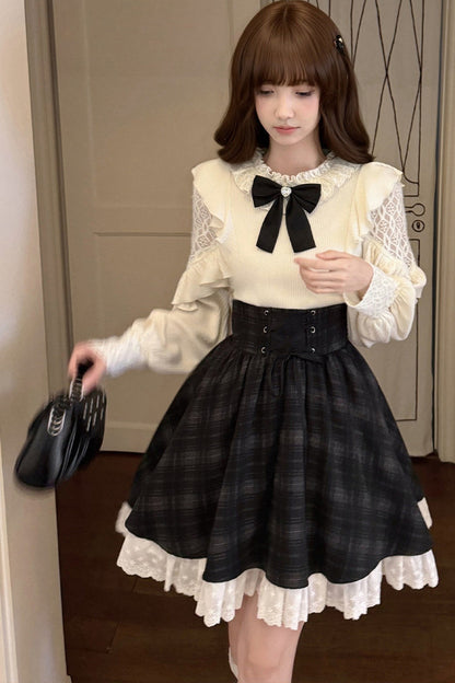 Long-Sleeved Knit Top and Skirt Set