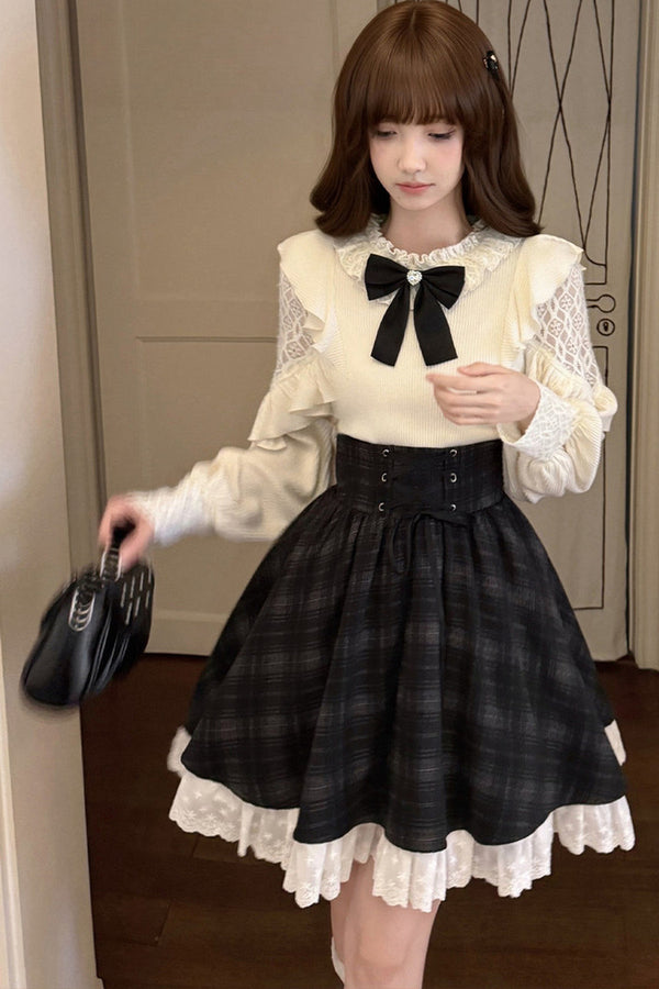 Long-Sleeved Knit Top and Skirt Set