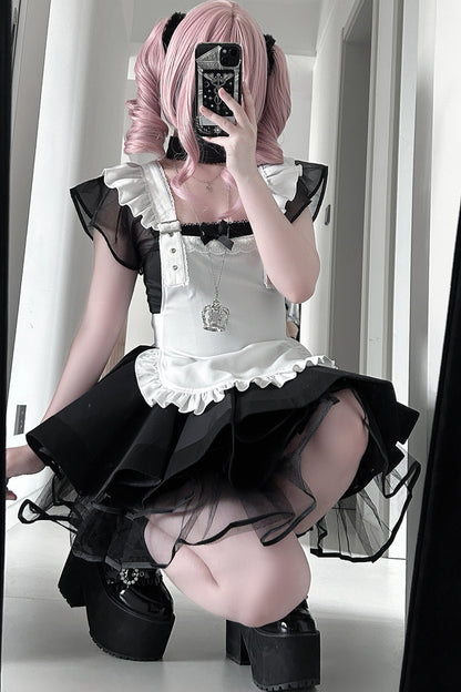 Striped Layered-Look Maid Dress