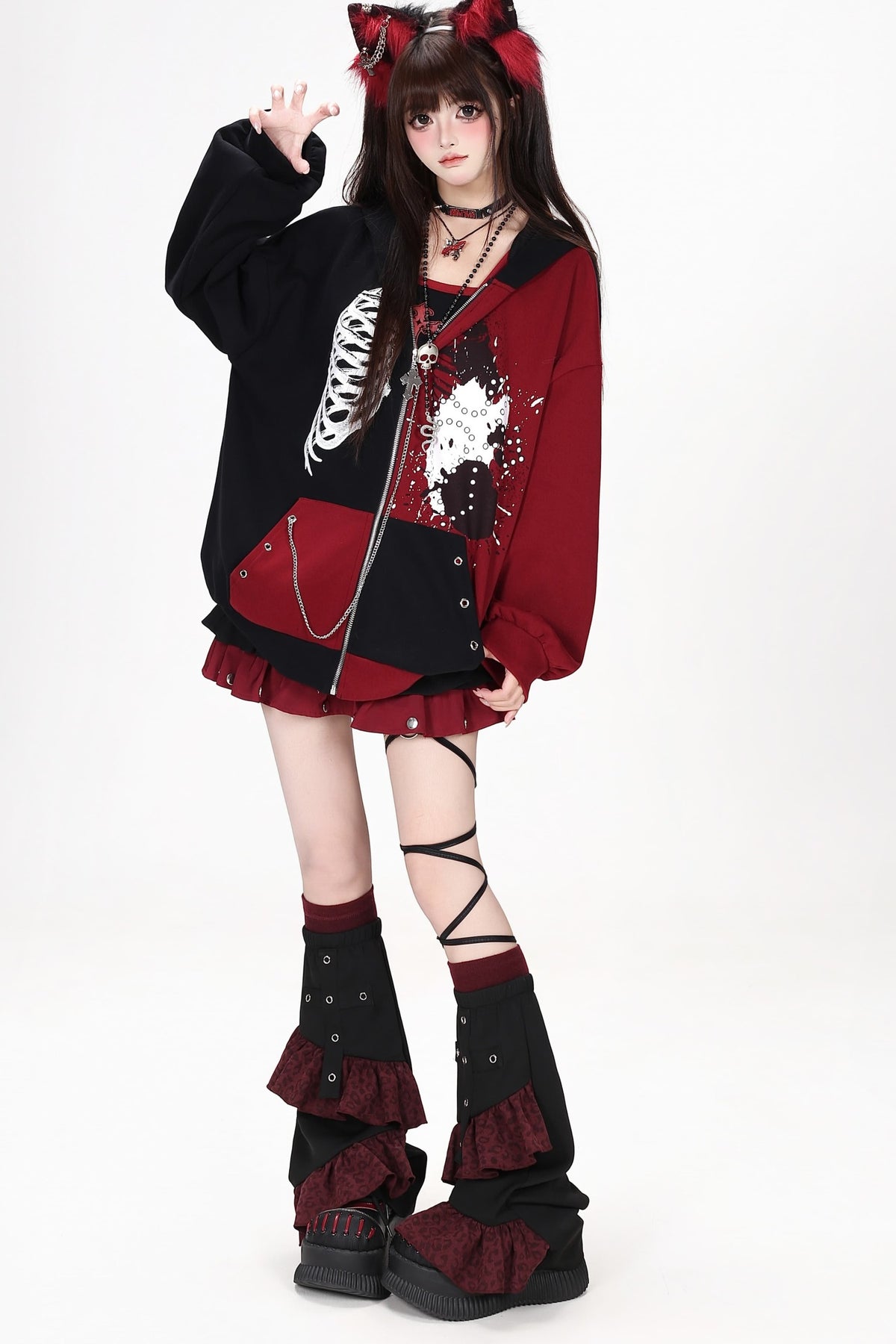 Subkultur-Punk-Kapuzenjacke mit Farbblock-Design