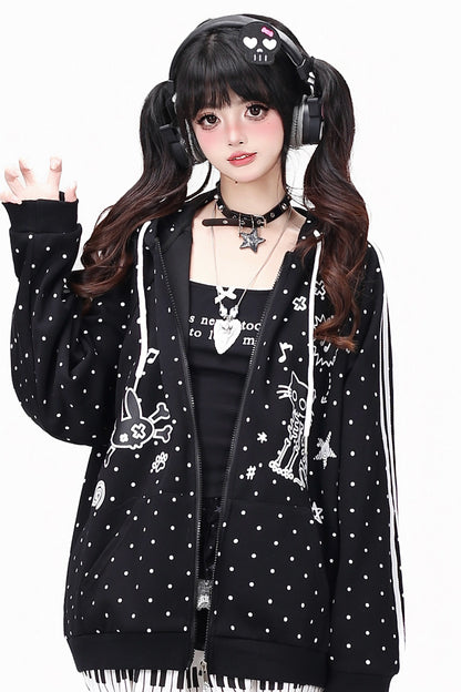 Skull Cat Ear Polka Dot Hooded Jacket